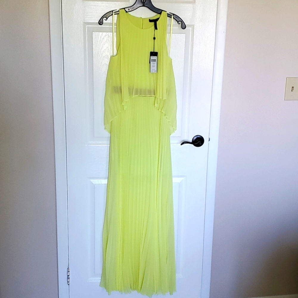 NEW BCBG Maxazria Bright Yellow Pleaded Long Dress(NEVER USED)